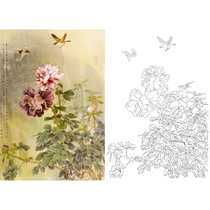 Meticulous painting white drawing draft Zou Chuanan Peony 66*95 hook line physical printing draft with color picture 508T
