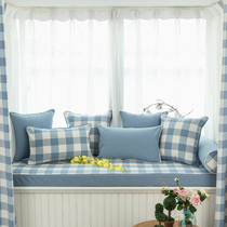 Sky blue lattice Japanese hipster Nordic wind window cushion high density sponge thick card seat cushion window cushion