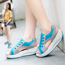 Summer New Products Sandals Women High Heel Fish Mouth Women Shoes Thick Base Coarse Heel Slope Heel Waterproof Terrace Flat Bottom Shoes Heel Rocking Shoes
