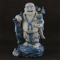  Jingdezhen blue and white all the way Buddha bag Arhat Fujian Hall settled Arhat Buddha statue ancient porcelain collection