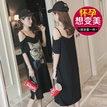 Pregnant woman summer clothing online red new Korean version kitty shoulder pregnant woman with dress short sleeve T-shirt for long breast-feeding