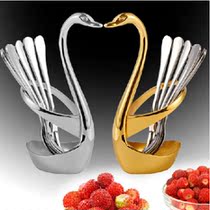 Stainless steel creative fruit fork boutique fashion two-tooth fruit sign cake fork Cygnus set
