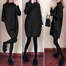 Black Knitted Dress Women 2021 New Fashion Fake Two Small Black Skirt Sweater base skirt Children Autumn Winter