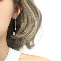 Crystal leaves show small tassel S925 sterling silver earrings long earrings temperament creative womens