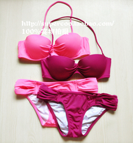Elegant solid color beauty single-cut small breast steel tray gathered bikini sexy half cup chest