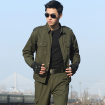 Cotton summer military green camouflage uniform military fan suit long sleeve training work clothes field overalls men's thin wear-resistant