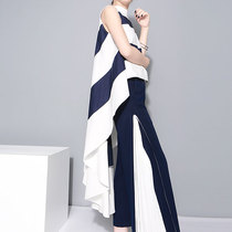 2021 summer street style Hong Kong style simple fashion stand-up collar front short back Super long sleeveless striped cotton shirt top womens trend