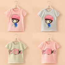 Girls striped short-sleeved t-shirt summer 2023 new childrens clothing childrens baby summer clothing cute top tx-7430