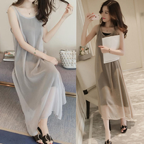 Pregnant women Spring and Autumn clothing 2021 fashion Korean version of pregnant women dress sleeveless skirt hanging skirt long dress two sets tide