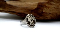 Yang engraved Shouzi Flower oval ring -- Qing Dynasty old silver decoration old silver ring seal script oblique engraving(3843)
