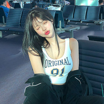 Korean womens European and American style white letter printing sexy camisole JO215