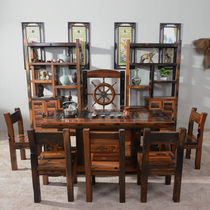 Old ship wood tea table Tea drinking office tea table Modern Chinese furniture Tea table Kung Fu tea art table Tea table and chair combination