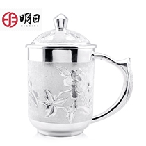 Tomorrow silver tea cup S999 foot silver edible cup hand-made double-layer thick thermos cup mens tea tank