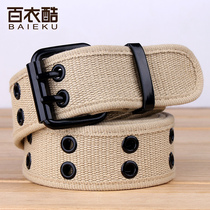 New mens and womens canvas belt widened double row pin buckle casual couple belt colored womens jeans belt