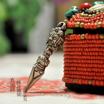 Tantric Vajra peg Nepal craft Gilt copper and silver five-stock Vajra drop magic pestle Pupa pestle