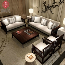 New Chinese Meditation Solid Wood Sofa Modern Vintage Solid Wood Cloth Art Living Room Sofa Combined Villa-style board room furniture