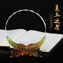Wheat ear glass trophy custom medal custom annual meeting award celebration Crystal trophy souvenir lettering high-grade