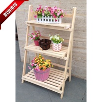   Solid wood triangle flower stand folding ladder Wooden flower stand multi-layer storage rack white wood environmental protection