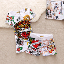 2021 Summer new womens clothing European and American tides tiger head bronzed with skull printed short sleeve T-shorts fashion suit