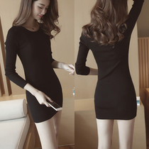 2021 new mid-length black knitted skirt bottoming dress female spring and autumn tight inner sweater hip skirt
