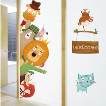 Wall Sticker Giraffe Lion Animal Kindergarten Classroom Cartoon Room Door Sticker Children Wall Stickers Self-Adhesive Decoration Painting