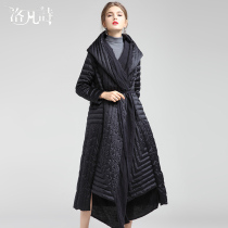 Lufanshi winter New Fashion loose size over the knee waist black duck down jacket womens long coat