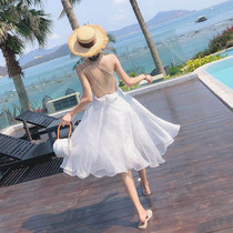 Sanya photo skirt seaside resort sexy backless dress 2021 new female summer white super fairy beach dress