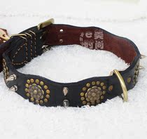 Noble Peony Rivet Item Ring Anti Bite Dog Chain Genuine Leather Collar Dog Neckline Casrohide Mastiff Dog Collar