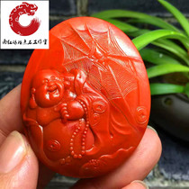 Sichuan southern red agate natural ingenuo persimmon red smiles often open Miller Buddha pendant boy worship Guanyin carved