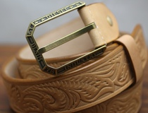 Imported tanning leather first layer cowhide hand custom belt leather carving Western Tang grass pattern