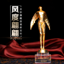 Wings small golden man metal trophy Creative crystal trophy lettering custom free lettering spot trophy