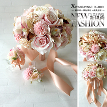 Hand bouquet Korean bridal bouquet Rose simulation flower wedding photography props Wedding decoration ornaments Champagne color