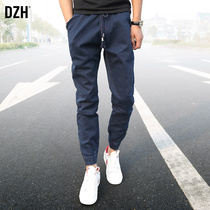DZH mens casual pants summer thin mens pants 2021 new pants mens nine-point sports pants overalls drawstring feet