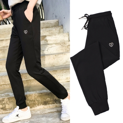 Pure cotton sports pants womens 2020 spring and autumn new elastic casual elastic waist summer thin section student drawstring foot guard pants