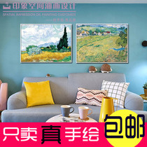 Hand-painted artisanal oil painting Van Gogh famous for painting the silk Bertree in wheat field Two-League Euro-style living room decoration painting hanging painting