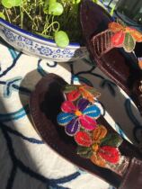 Flower sandals Pakistan handmade heavy embroidery thread embroidered beads sandals Nepal Thailand India exotic style