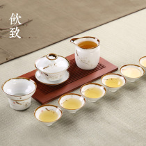 Drinking to Jingdezhen hand-painted tea set home kung fu tea ceramic three Cai cup small set of tea thin