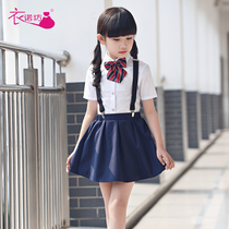 jk uniform braces skirt children suit girl three sets girl short sleeve college wind plexeum skirt dresses half body dress