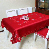 Wedding festive tablecloth Big red tea table cloth tablecloth Wedding table tablecloth European hollow embroidery TV cover cloth