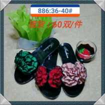 New red flower head pink green cloth flower black bottom dirty girl sandals indoor slippers wear jelly shoes