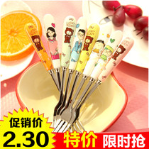 Cartoon Stainless Steel Fruit Fork Ceramic Handle Fork Cutlery Cake Sweet fork Fruit Sign Western Meal Little Fork