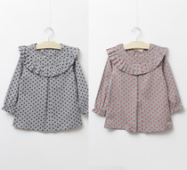 3-8 years old Korean version of childrens clothing girls cotton lotus leaf collar spring and autumn shirt long sleeve doll skirt shirt