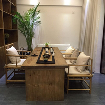 Modern simple solid wood tea table and chair combination Log coffee table Wooden tea table table and chair kit Office computer table customization