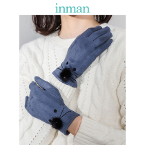 Inman gloves female Korean version of the cute student touch screen autumn and winter thickened warm driving and cycling finger five-finger gloves