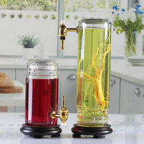 Slow Xingli thick sealed wine bottle lead-free straight tube ginseng wine wine bottle with metal faucet wooden seat wine altar