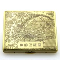 Double gun cigarette case pure copper metal ultra-thin single-sided 9-pack Qingming Shanghe Tu smokers  tools