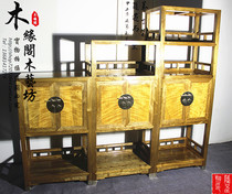 Golden silk Nanmu furniture Water ripple bookcase storage cabinet bookshelf tea cabinet three-piece combination high and low storage cabinet