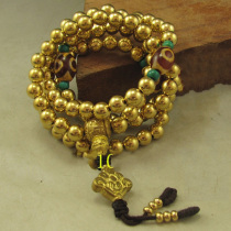 Tibetan pure brass 9MM Nepal old pure copper beads 108 beads rosary bracelet weighs about 400 grams