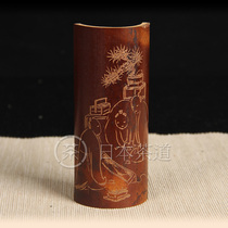 Japanese tea-carved figure Tian family old coal bamboo tea Lotus teaspoon teaspoon teaspoon