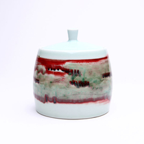 Ceramic tea jar glaze red personalized gift tea jar hand drawn blank hand painted contemporary art tea set jar